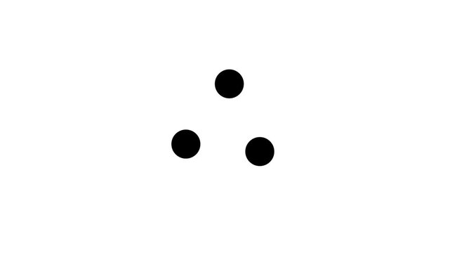 Three black dots rotating triangular. Triple glyph circles spinner balanced loading animation. Animated throbber with alpha channel. 4K video. Progress indicator, buffering