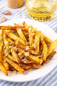 Homemade Garlic Parmesan French Fries, Air Fried Potato Wedges with Grated Parmesan, Garlic, Dried Herbs, tasty viral food recipe