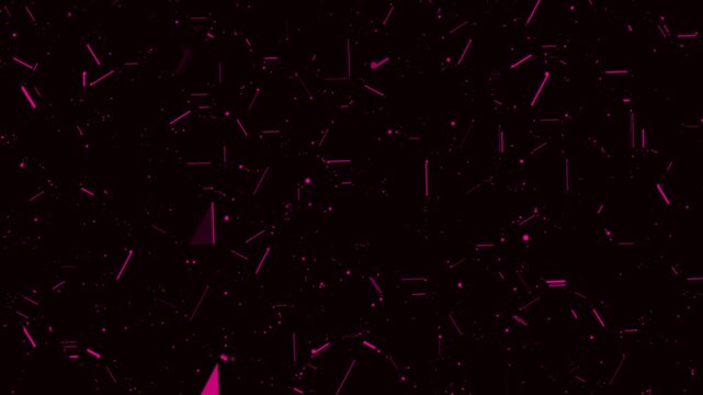 Abstract pink geometric lines and dots construct a modern network grid. Contemporary video presentation decks feature pink lines. Pink geometric lines glow very brightly.