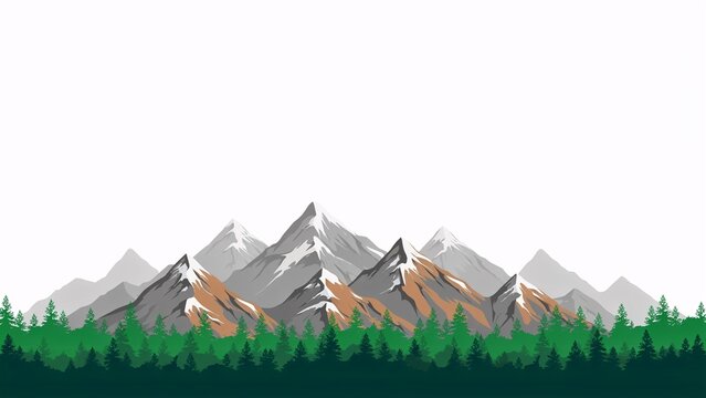 Panoramic of jagged mountain peaks and coniferous forest