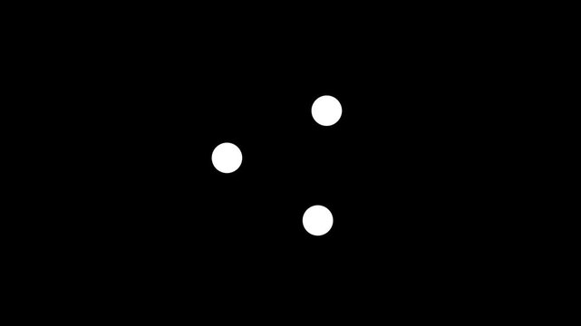 Three white dots rotating triangular. Triple glyph circles spinner balanced loading animation. Animated throbber with alpha channel. 4K video. Progress indicator, buffering