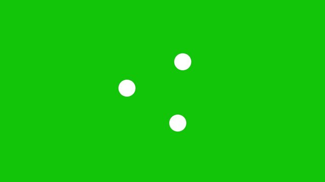 Three white dots rotating triangular. Triple glyph circles spinner balanced loading animation. Animated throbber on green screen with alpha channel. 4K video. Progress indicator, buffering