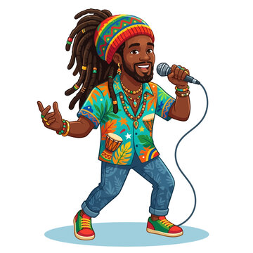 Rasta Singer with Dreadlocks Holding Microphone and Performing