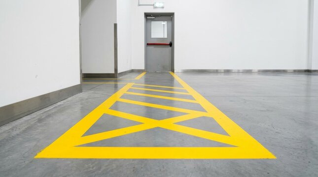 Yellow Floor Marking Warning Zone in Industrial Warehouse Facility.