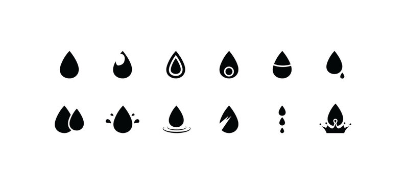 Set of water drop icons isolated on transparent background