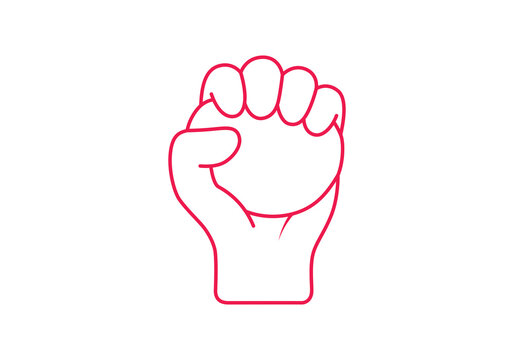 Red line art icon of a clenched fist holding a ball isolated on transparent background