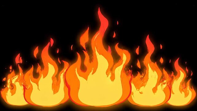 Flames growing from small embers to large roaring fires on black background cinematic motion