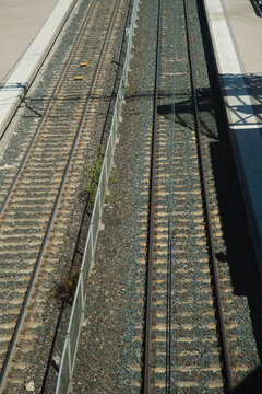 railway tracks for train transportation  in the morning