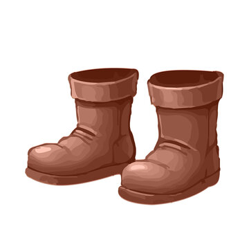 Dark brown gardening boots farmer work rubber boots rain shoes vector illustration