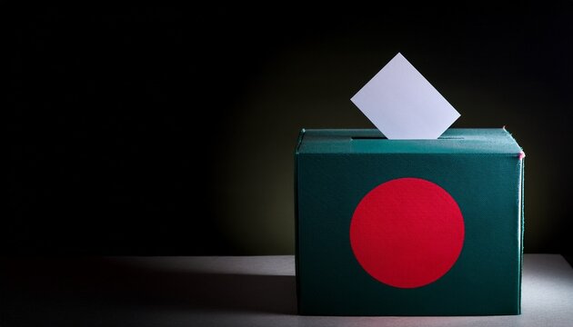 a light shining on bangladesh flag voting box in the dark; free space for text