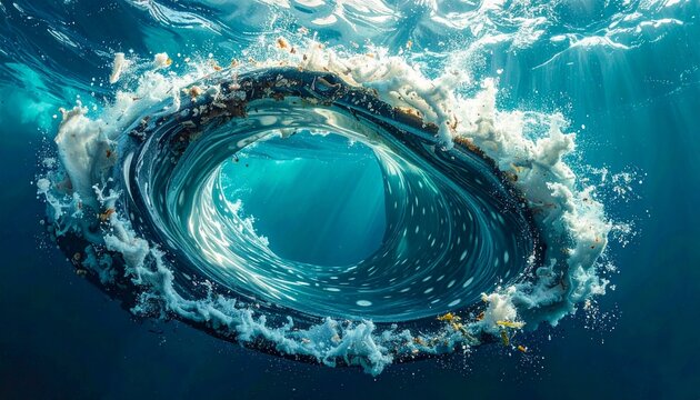 Swirling Vortex in Deep Ocean Water with Turbulent Currents.