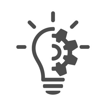 Idea Generation Icon: A stylized icon blending a light bulb and a gear, symbolizing the fusion of creativity and mechanical process, representing innovation and problem-solving.