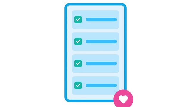 Animated Checklist Progress Bar with Heart Icon for Task Completion and Productivity Tracking.