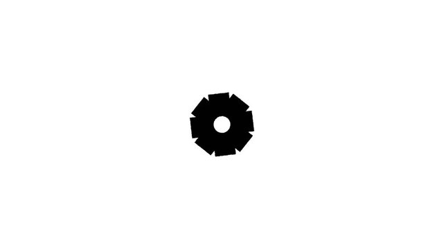 A black circular gear icon rotating against a clean white background.