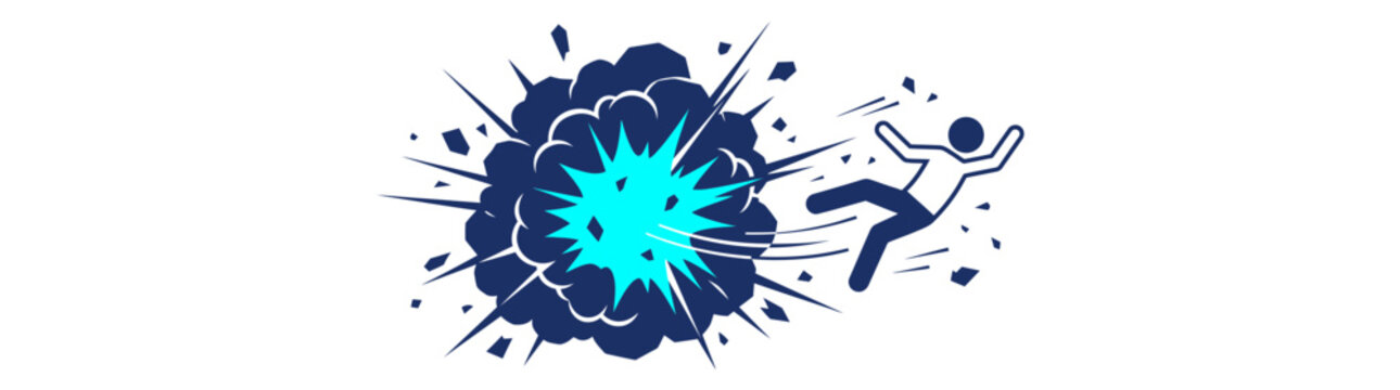 Abstract Explosion Graphic With Silhouette Person Falling Back