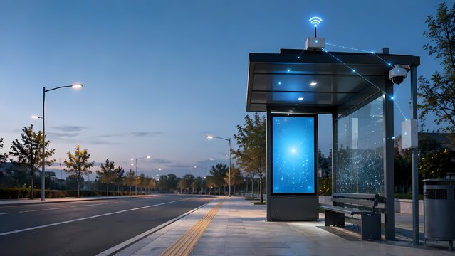 Smart Bus Stop with Digital Display and Copy Space