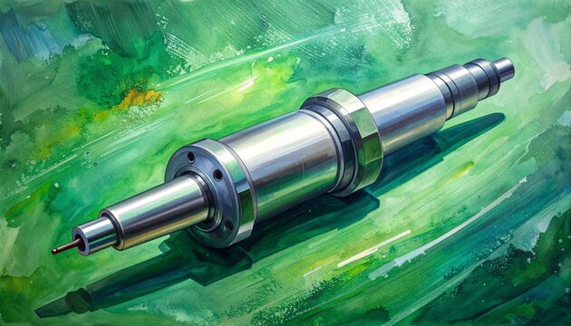 Precision Ball Screw Assembly on Green Background.