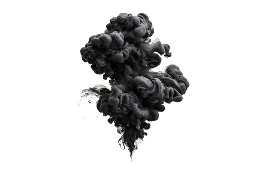 Black ink splash cloud swirling underwater isolated on white background, abstract fluid art concept