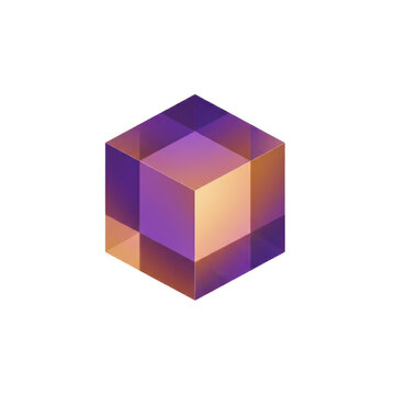 Abstract Translucent Purple and Orange Gradient Geometric Cube