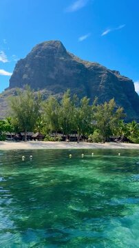  Mauritius &mdash; turquoise lagoon and beach at Le Morne Brabant, clear day &mdash; vertical
