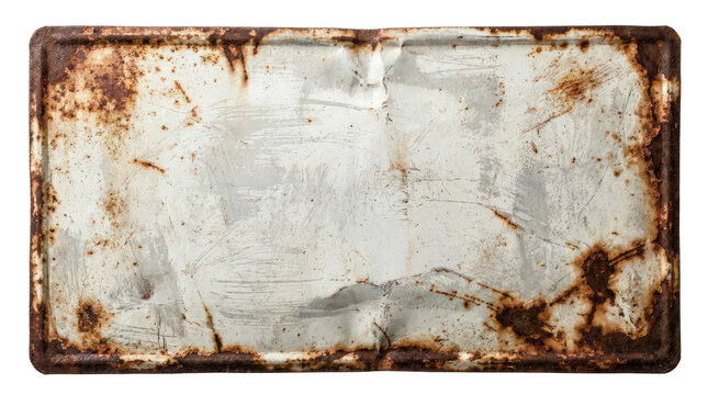 Old rectangular rusty metal sign isolated on transparent background