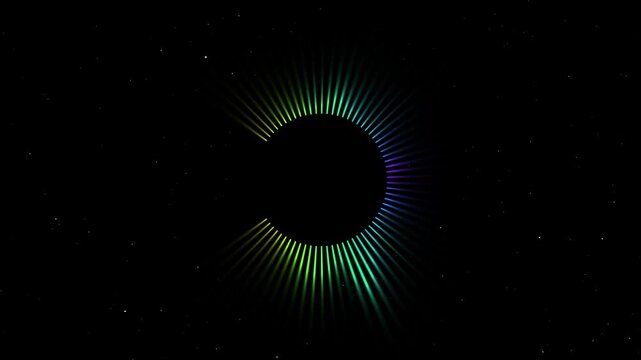 Smooth circle audio visualizer with rainbow spectrum on night sky galaxy effect, circular neon audio spectrum visualizer 4K video background