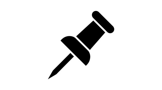Minimalist black push pin vector illustration representing office supplies for professional document and task organization tasks