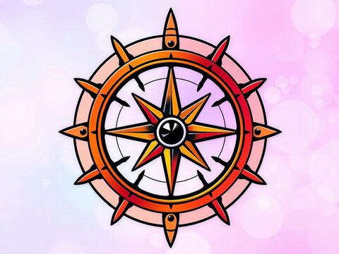 Vector compass rose icon with navigational symbols, navigation, discovery