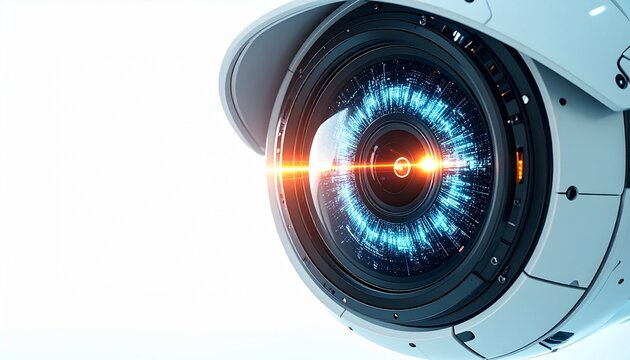 Smart security camera device with digital eye lens facial recognition technology concept