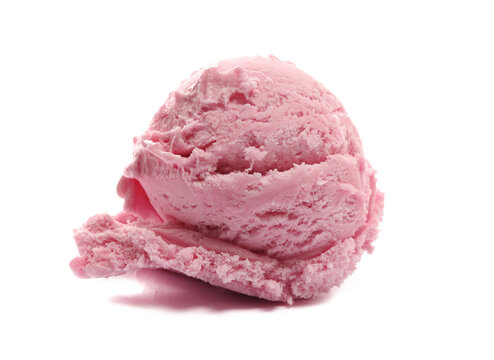 Ice cream ball strawberry flavored isolated on white background