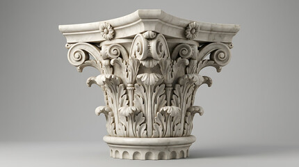 Fototapeta premium Ornate white marble corinthian column capital with acanthus leaves and volutes desig