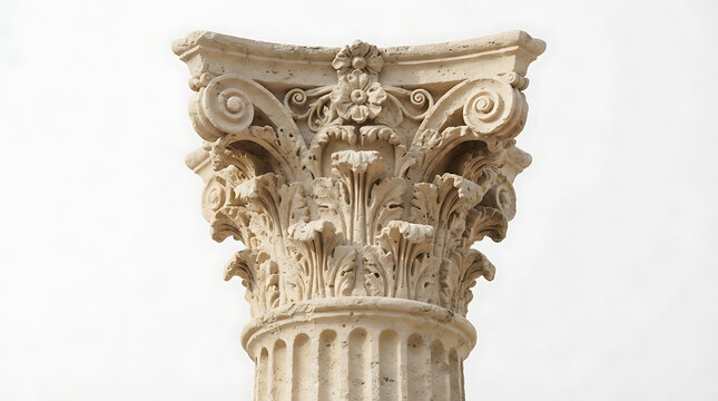 Ornate stone corinthian column capital with acanthus leaves and volutes