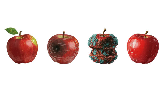Set of Four Apples Showing Different Stages of Decay