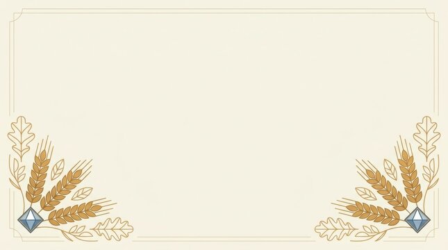 octoberfes Elegant beige background template with golden wheat stalks and oak leaves in corners.