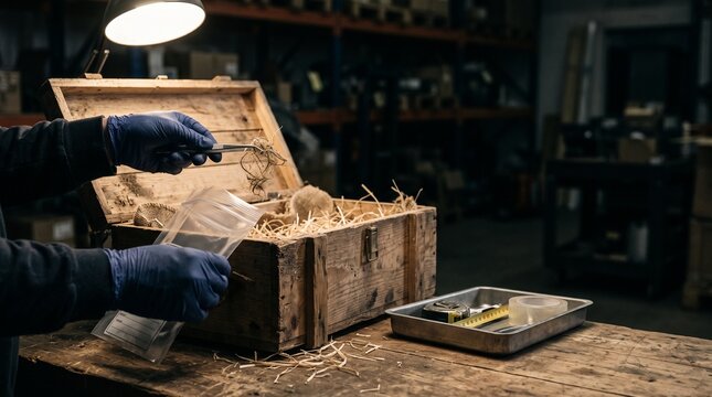 Forensic collection of traces inside a confiscated transport crate