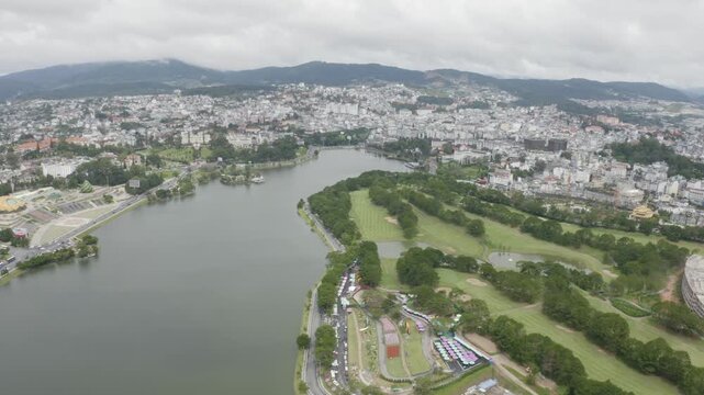4k Drone footage.  Mountains and Lakes of Da Lat Vietnam