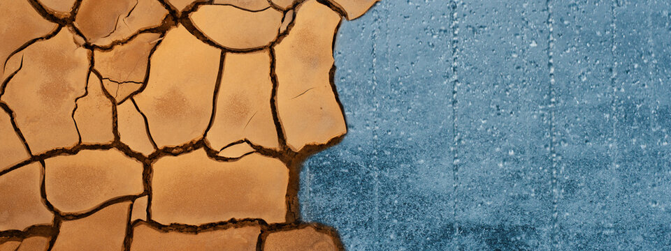 crack soil texture and freshness drop of water in climate change environmental concept background	