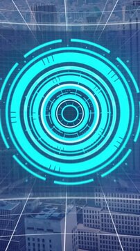 Animation of data processing over cityscape