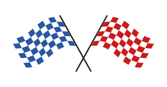 Two checkered racing flags cross each other in a vector illustration
