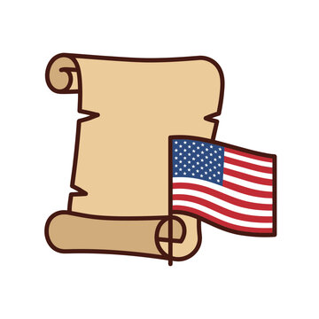 United States Constitution historical scroll document with American flag illustration