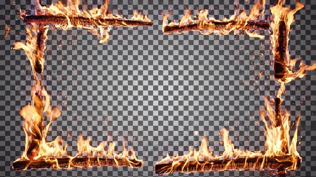 Fiery Border Frame with Burning Wood Elements in Cinematic Motion and Dramatic Lighting