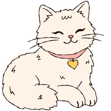 Cute White Cat Sitting with Heart Collar Pendant