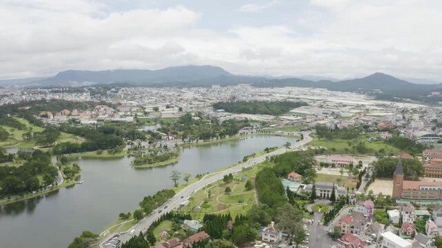 4k Drone footage.  Mountains and Lakes of Da Lat Vietnam