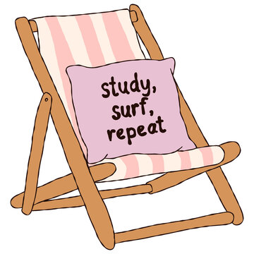 Coastal Beach Lounge Chair with Study Surf Repeat Pillow