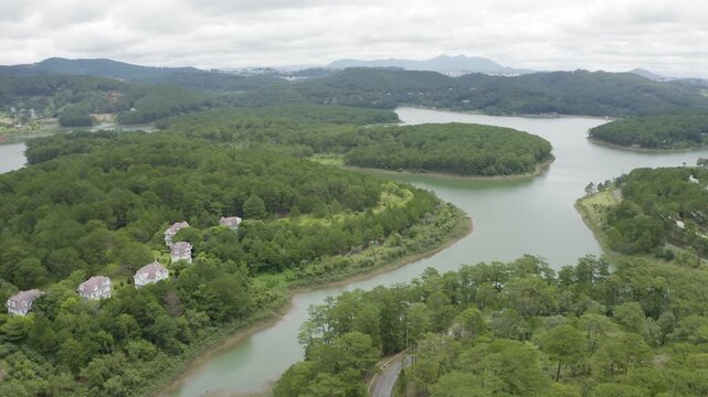 4k Drone footage.  Mountains and Lakes of Da Lat Vietnam
