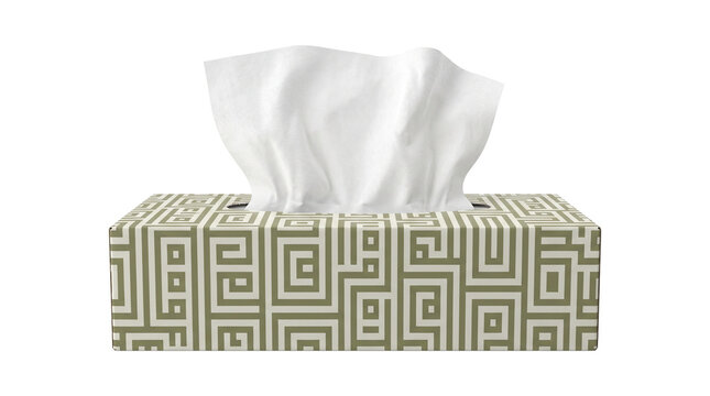 Decorative Pattern Tissue Box with Soft White Facial Tissue Paper Isolated Element PNG