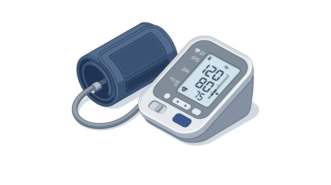 Digital sphygmomanometer displaying normal blood pressure readings.