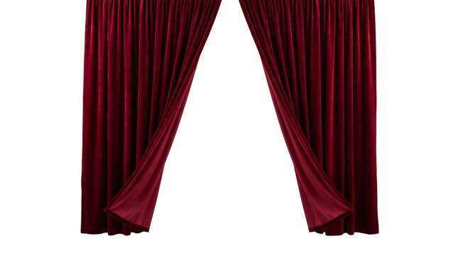 Red Velvet Theater Curtains Opening Isolated Element for Stage Premiere and Show PNG Cutout