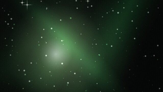 Starry night sky background with bright white stars and green hues for space exploration and cosmic themes