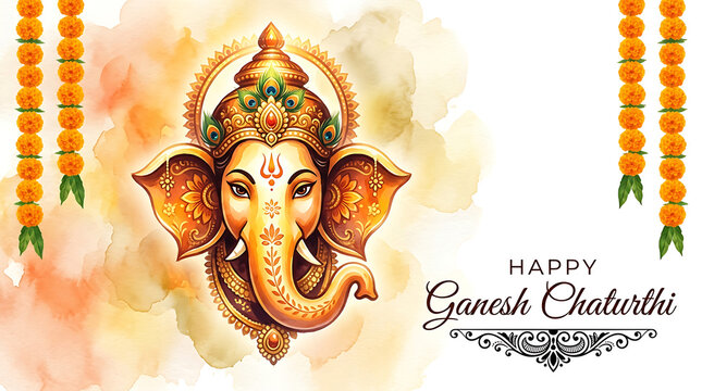 Happy ganesh chaturthi greeting card with lord ganesha illustration isolated on white background